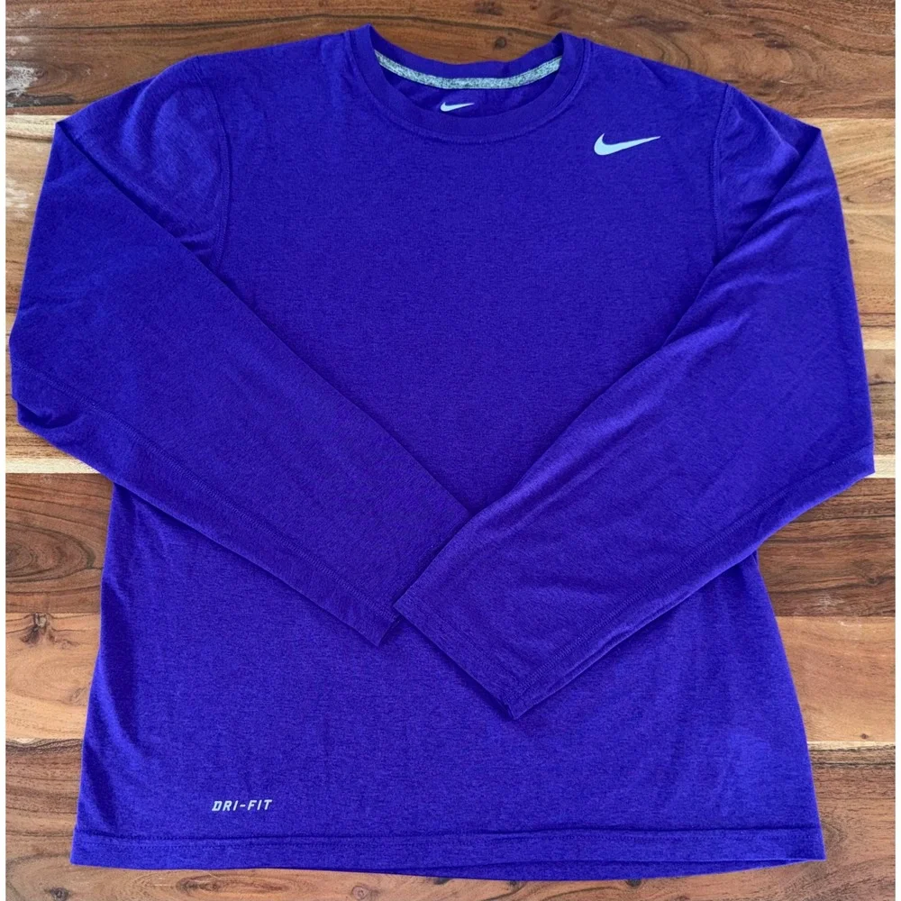Nike Dri-FIT Mens Small Purple Long Sleeve Training Shirt Running Top Heather